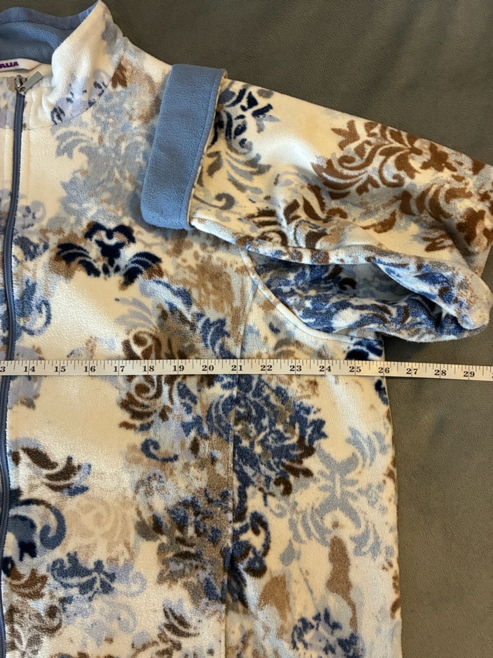 Floral Scroll Zip-Up Fleece Jacket in Cream, Blue & Brown - Picture 10 of 10